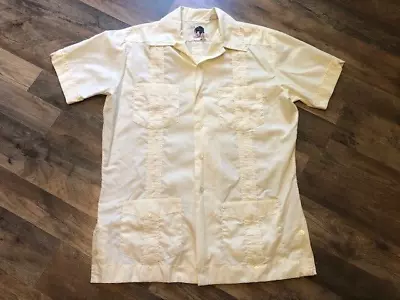 Vintage El Hombre Yellow Cuban Bartender Barber Style Short Sleeve Shirt Size M • $6.99