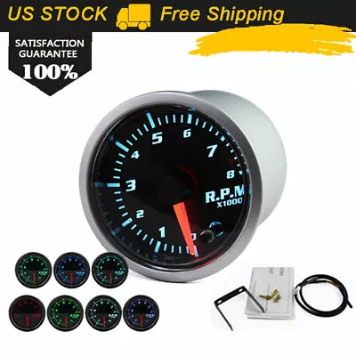 Universal Tachometer Tacho Car Gauge Meter 2'' 52mm LED 0-8000 RPM 7 Color LED • $20.99