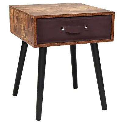 Mid-Century Nightstand End Accent Bedside Table W/ Fabric Drawer Rustic Brown • $39.99