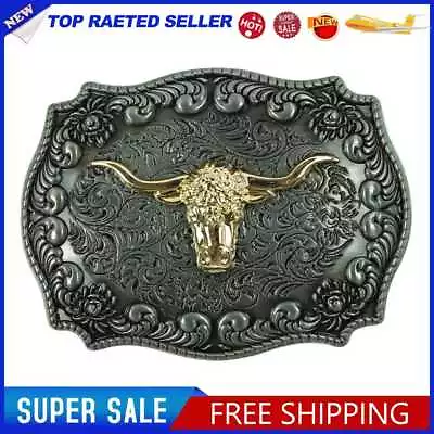 Western Embossed Belt Personality Fashion Cow Head Buckle Gifts For Women Men • £7.54