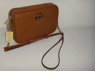 MICHAEL KORS Women's MK Fulton LG EW Crossbody Bag Purse Luggage Leather Gold • $149.99