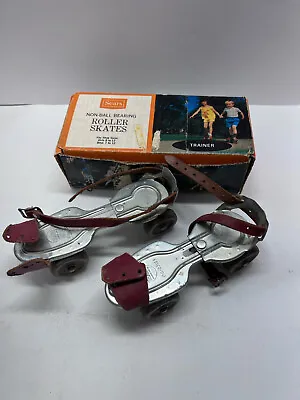 Vtg. Sears Roebuck Kids Metal Roller Skates Leather Straps W/Key 610-23109 • $16.99