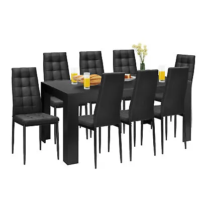 9pcs Dining Set Wood Table And 8 Fabric Chairs Home Kitchen Modern • $435.99