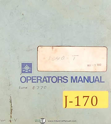 $38 • Buy Jet 1340T, Toolroom Bench Lathe, Operations And Parts LIst Manual Year (1980)