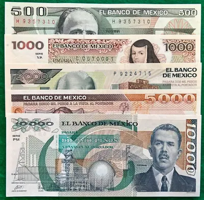 Lot Of 5 Mexico Banknotes 1000 2000 10000 5000 Pesos Cardenas Sierra Juana HGLT1 • $44.98
