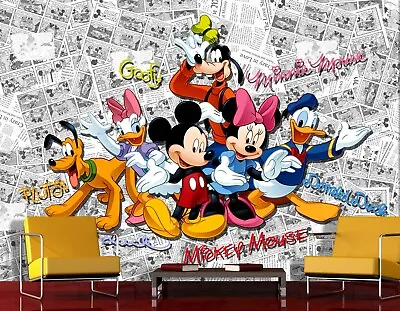 Children's Bedroom Disney Wall Mural Photo Wallpaper Mickey Mouse White Comics • £88.99