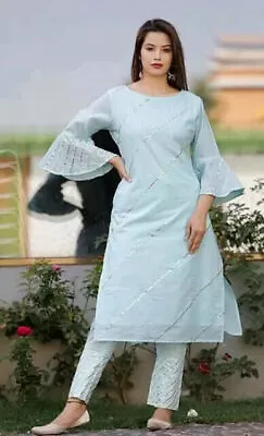 Indian Pakistani Designer Eid Collection For Women & Girls Sky Blue Pant Suits • $58.74