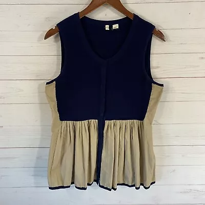 Anthropologie Moth Sleeveless Knit Pleated Twill Tunic Top Medium Blue Beige • $16