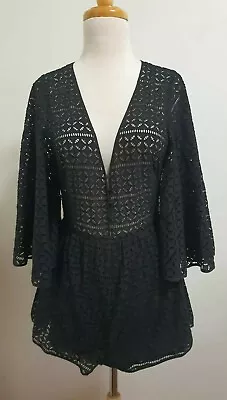 ALICE MCCALL 100% COTTON Geo Broderie Anglaise Playsuit In Black Size 8 • $105