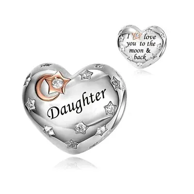 $31.99 • Buy S925 Silver & Rose Gold Love You To Moon & Back Daughter Charm -YOUnique Designs