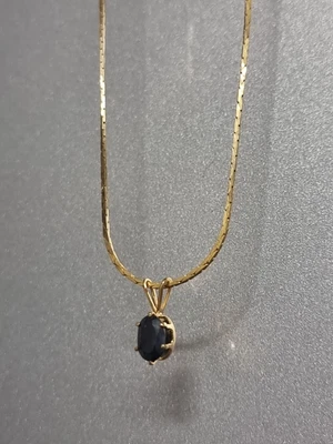 £20 • Buy 9ct Gold Plated Sapphire Pendant + Chain 18  (46cm) Stunning Dark Blue Stone 