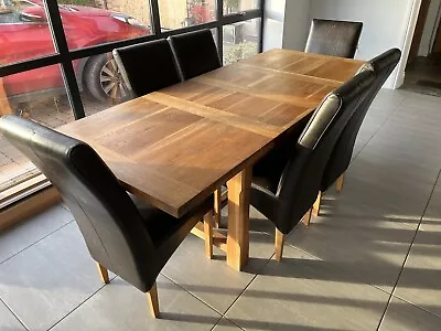 Solid Oak Extendable Dining Table And 6 Chairs • £300