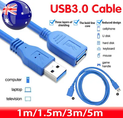 $5.28 • Buy SuperSpeed USB3.0 Data Cable Extension Male To Female  Cord For Laptop PC Camera