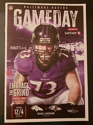 BALTIMORE RAVENS 2022 NFL GAME PROGRAM Vs BRONCOS MARSHAL YANDA • $3.99