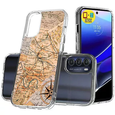 For Motorola Moto G Stylus 5G 2022 Vintage Maps Print Glass Screen US • $15.95