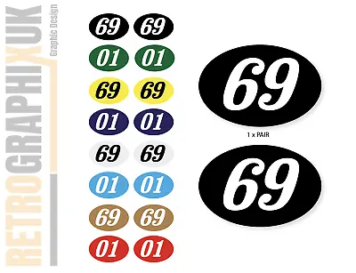 Custom Racing Numbers  2 COL OVAL  100mm H Scooter Vintage Classic Cafe Racer- • £6.50