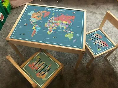 £29.99 • Buy Personalised Children STICKER SET Ikea LATT Wooden Table And 2 Chairs World Map