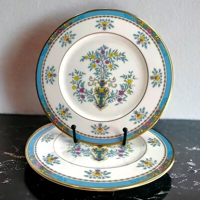 Lenox BLUE TREE 2 X Lunch Plates 8 3/8  Made In USA Floral Gold Trim Retired Vtg • $23.39