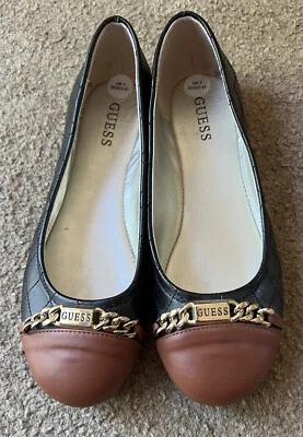 £35 • Buy Guess Women’s Black & Tan Ballet Pumps Flats Brand New
