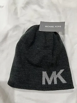 NEW Michael Kors Beanie Michael Kors Hat MK Logo Knit Gray Reversible One Size • $19.99