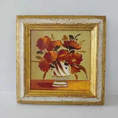 Small Painting On Board Flowers Italy Frame Signed Minimal Modest Simple Old Art • $60