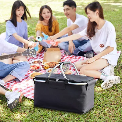 30L Insulated Picnic Bags Cooler Box Folding Basket Portable Camping Hamper Bags • £7.19