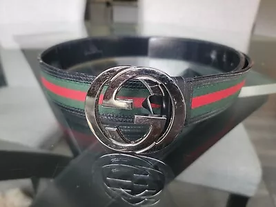 Gucci Men Web Belt Size 36 (100) With Interlocking G Buckle • $199