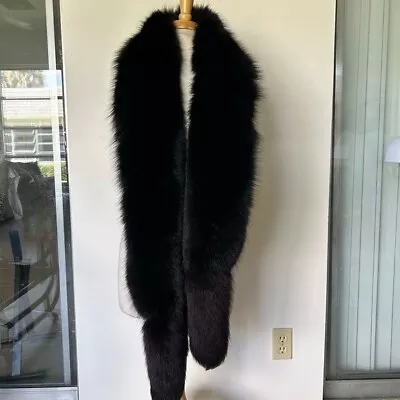 Genuine Fox Fur Black Stole Wrap Boa Fling Tails Soft Lush Long 80” Excellent • $350