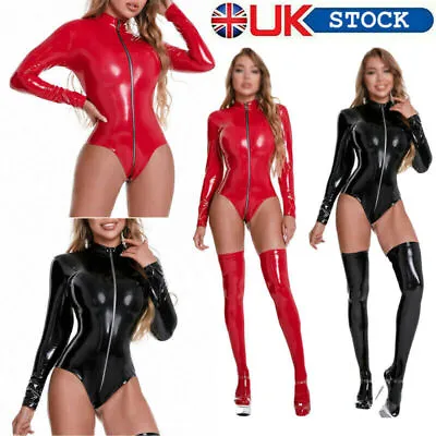 £17.99 • Buy Sexy Women PVC Leather Bodysuit Lingerie Wet Look Jumpsuit Zipper Crotch Romper 