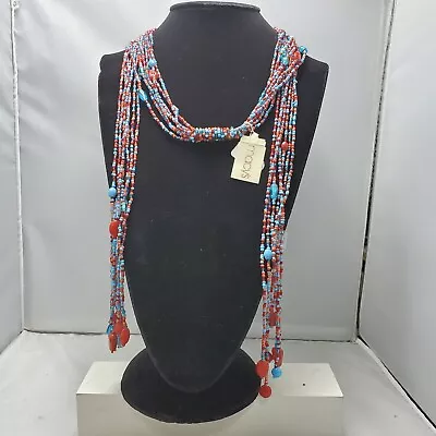 Macy's Scarf Type Seed Beaded Necklace Red/blue NWT • $25