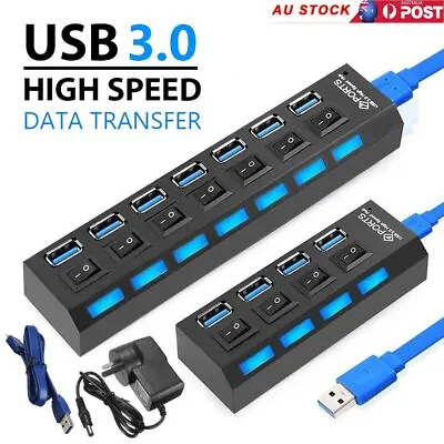 $5.69 • Buy 4/7 Ports USB 3.0 HUB Powered +High Speed Splitter Extender PC AC Cable Adapter