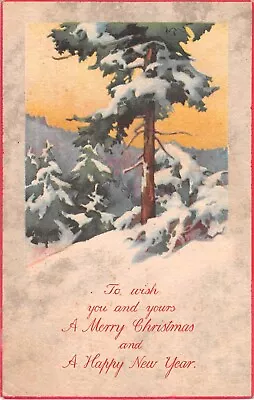 1917 P.F. Volland Art Deco Christmas Postcard Of Snow-Laden Evergreen Trees • $7.99