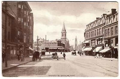 Harvard Square Brookline MA Horse Carriage People Storefront C1900s UDB Postcard • $12.99