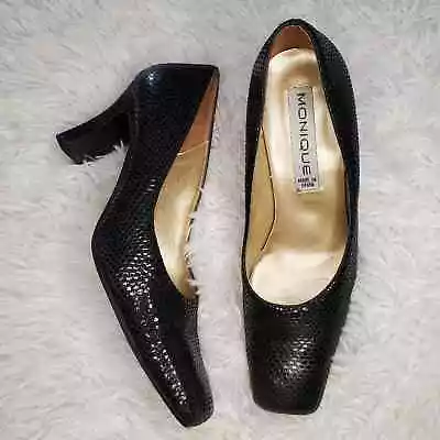 Vintage Monique Made In Spain Black Dragon Scale Shimmer Leather Heels 7M • $32