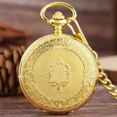 Mens Mechanical Pocket Watch Vintage With Fob Chain Gold Case Hand Winding Watch • $17.47