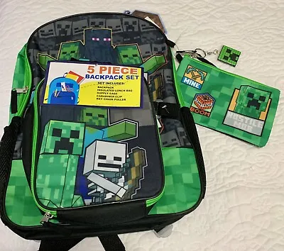 NEW IN BAG Minecraft Backpack & Lunch Box Kids 5 Piece Back 2 School Bag Set • $9.95