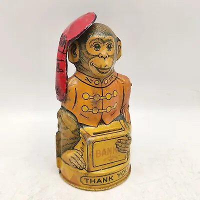 Vintage 1940s J.Chein Monkey Hat Tip Tin Litho Toy Bank W/ Bottom *READ* - USA • $65.60