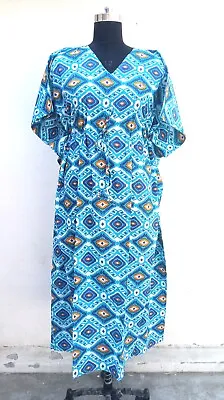 $41.83 • Buy Turquoise Kaftan Handmade Check Cotton Kaftan Womens Clothing Dress Maxi Gown AU