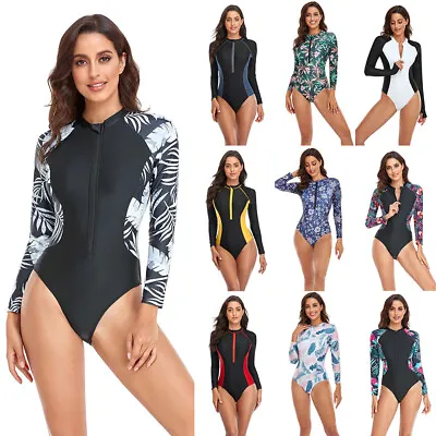 Summer Women Long Sleeve Swimsuit Sun Protection One Piece Surfing Wetsuit • £9.99