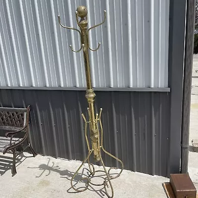 Vintage MCM MID CENTURY MODERN GOLD RETRO Brass Hall Tree Coat & Hat Rack Stand • $200