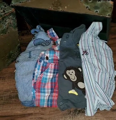 Overall Shorts Lot 6 Months Carter's Gray Monkey OshKosh Red Plaid Macy's 6-12 * • $9.99