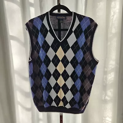 Brooks Brothers Sweater Vest Mens L Blue Navy Argyle Merino Wool  • $29.99