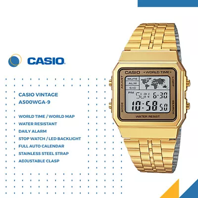 GENUINE Casio A500 Classic Retro Stainless Steel Digital Watch Silver Gold Alarm • $88.50