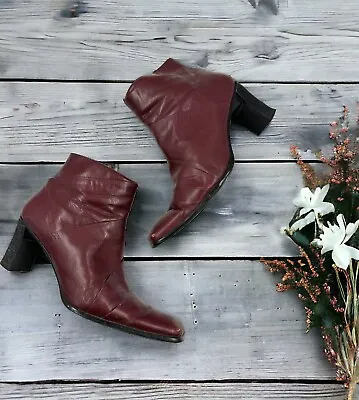 Red Leather Square Toe Ankle Boots Vintage 90s Y2K Retro Punk Grunge Go Go US 8 • $39.99