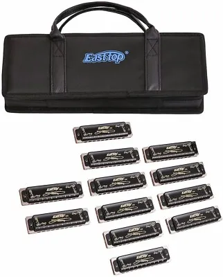 EASTTOP 10Holes Diatonic Blue Harmonica Set Of 12 Harp Mouth Organ Harmonica Set • $143.09