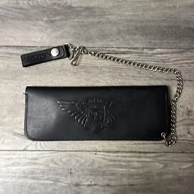 Vintage Camel Black Leather Wallet Buffalo Nickel Snaps Silver Chain • $15