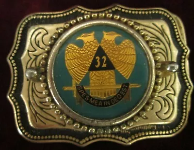 Freemason Brass Belt Buckle 32nd Degree Gold Double Eagle Medallion  • $19.99