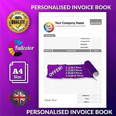 A4 Personalised Duplicate Invoice Book • Order Book • NCR Pad • Receipt Pad • £14