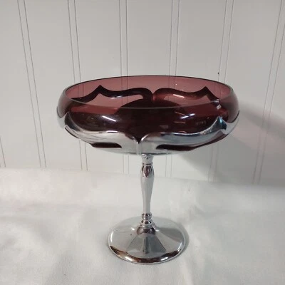 $25 • Buy Vintage Farber Bros. Krome Kraft Compote Cambridge Amethyst Insert