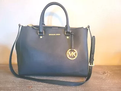 Michael Kors Sutton Large Satchel Bag Black Leather Crossbody Strap W/ Bag Charm • $69.99